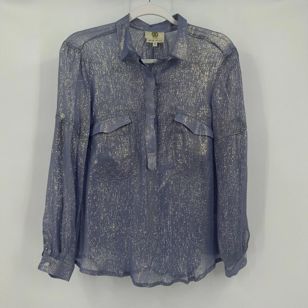 KOCH Womens Quiet Luxury Silk Metallic Top Size M Boho Glam Shimmer Vintage